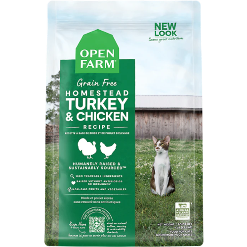 [斷貨中, 未有返貨日期, 可預訂等貨到] (新包裝) Open Farm CAT Homestead TURKEY & CHICKEN 4lb 無穀物貓糧 火雞+走地雞 (OFTC-4C) (EXP: 